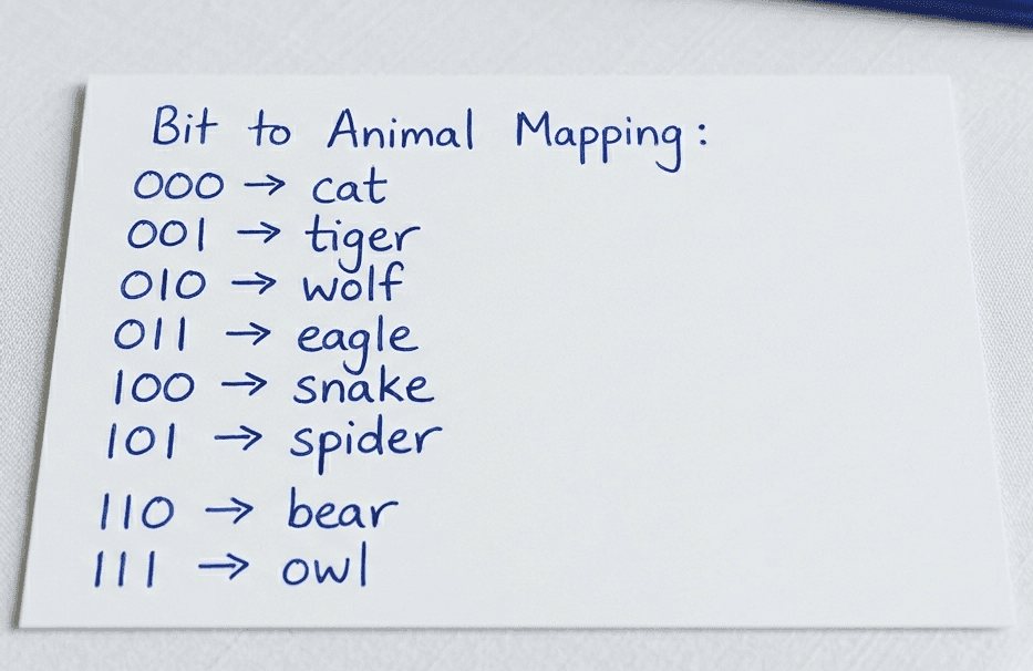 Animal code mapping used in the quantum key distribution demo